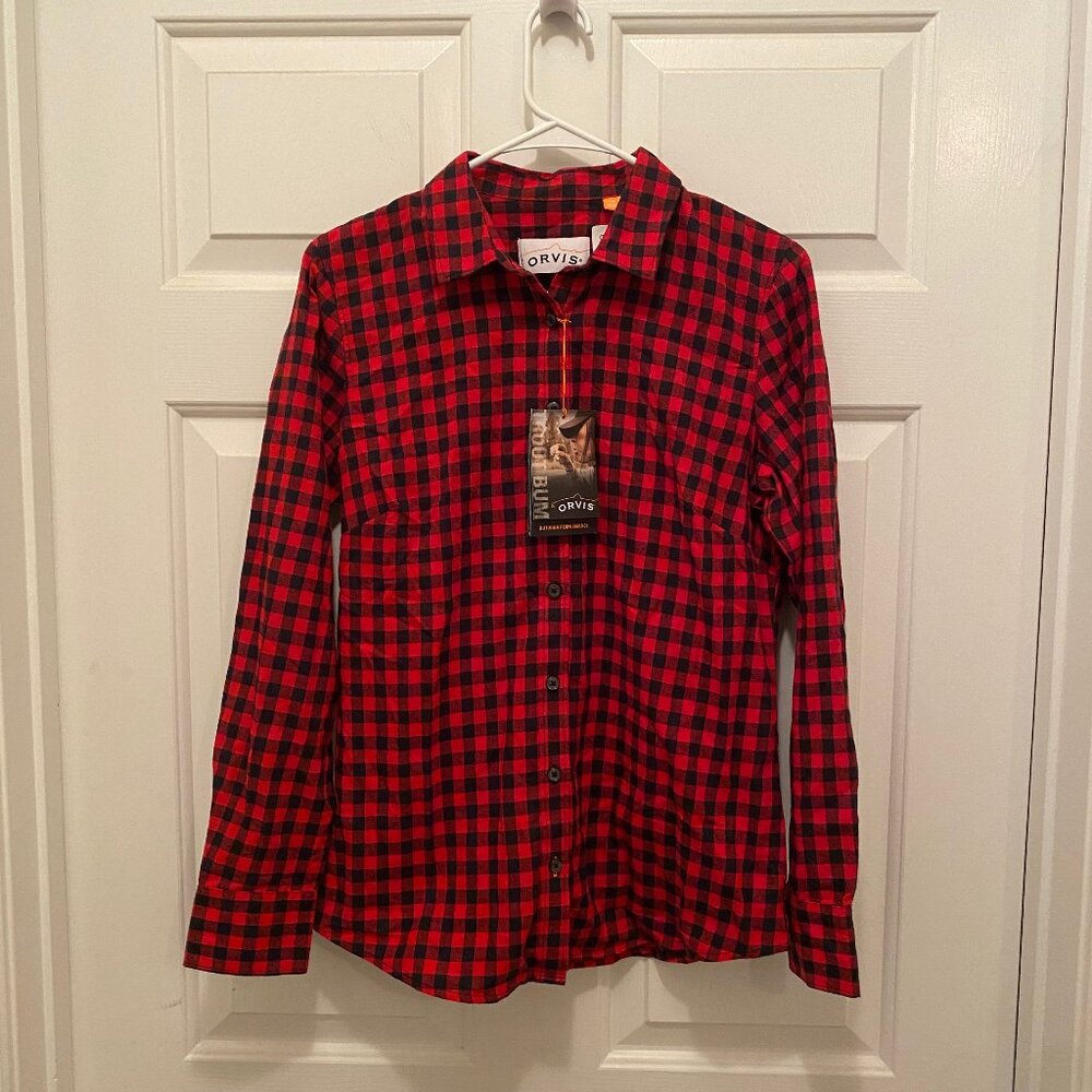 NWT Orvis Women's Outdoor Performance Tech Checkered Red Flannel Shirt Small - Picture 1 of 2
